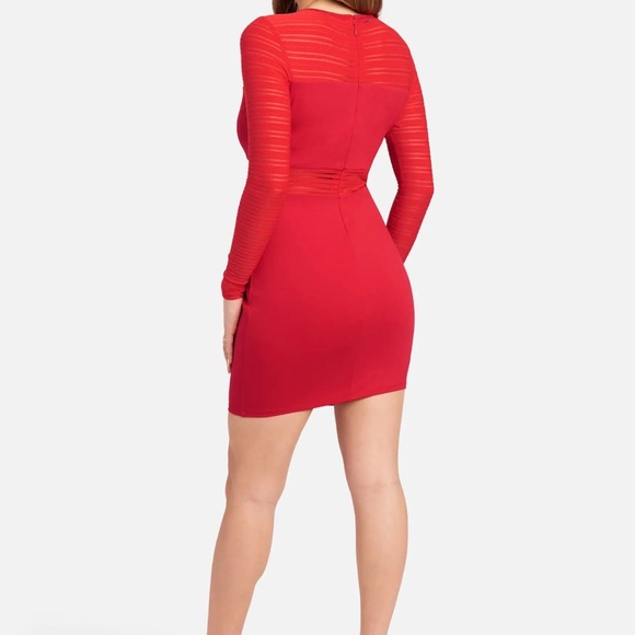 LONG SLEEVE STRIPED MESH MINI DRESS BLACK M New - Picture 5 of 15